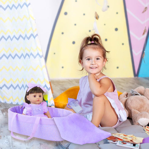 18INDC 11 16-18 Inch Pcs Baby Doll Clothes with Purple Floral Design Baby Doll Bassinet & Accessories for Baby Doll