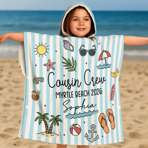 Summer Summer Cousin Crew Trip - Personalized Beach Towel, Personalized Cousin Crew Hooded Towel, Kid Vacation Trip