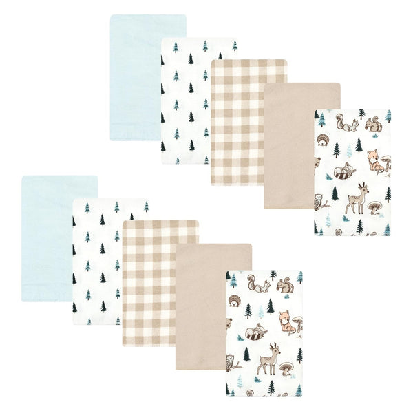 Hudson Baby Unisex Baby Cotton Flannel Burp Cloths, Boy Woodland Pals 10-Pack,