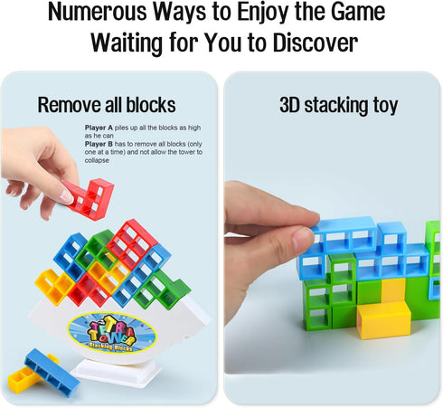 Tetra Tower Balancing Stacking Toys - 32PCS Board Games for Kids & Adults - 2 Players Balance Game with Storage Bag