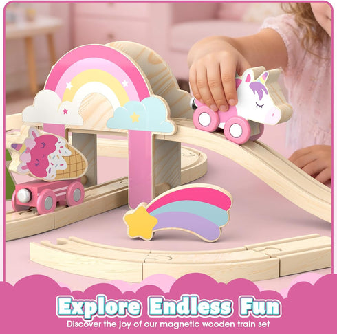 Set Set 2-4, 3 4 5 6 7 Lehoo Castle Wooden Train - Unicorn Train for Toddlers Wooden Train Track Toddler Girl Toys