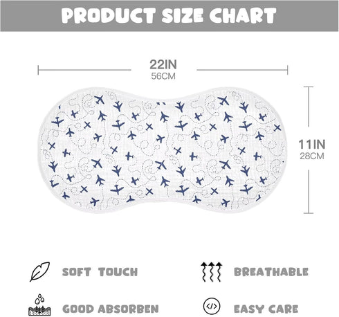 CHUROUSY Set 2 22 11 Inch Baby Muslin Burp Cloths of Blue Airplanes Muslin Washcloths Air Plane Transportation Sky