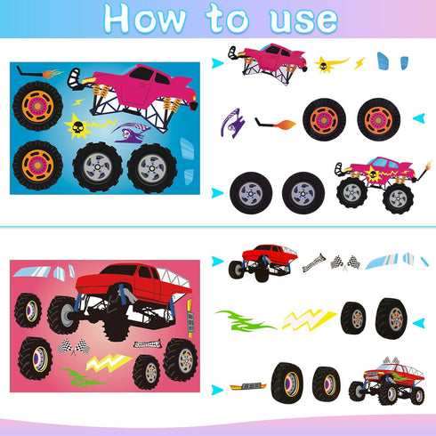 48 Sheets Truck Stickers Kits, Make Your Own Truck Stickers with 8 Designs for Kids' Party Favors (Cool Style)