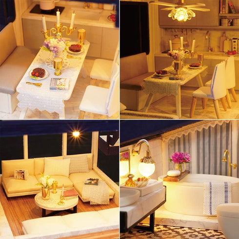 Spilay Dollhouse Miniature with Furniture - DIY Wooden Crafts Doll House Kit, 1:24 Scale Creative Room Gift with Music