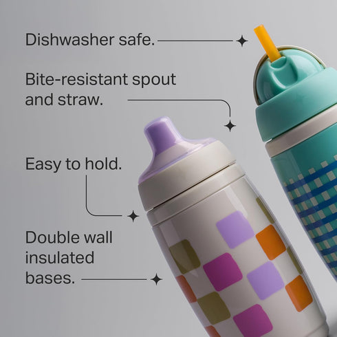 Tommee 9 oz, 1-3, Pack 2 Tippee Active Straw Toddler Cups, Insulated Sippy Cups For Toddlers Silicone Straw
