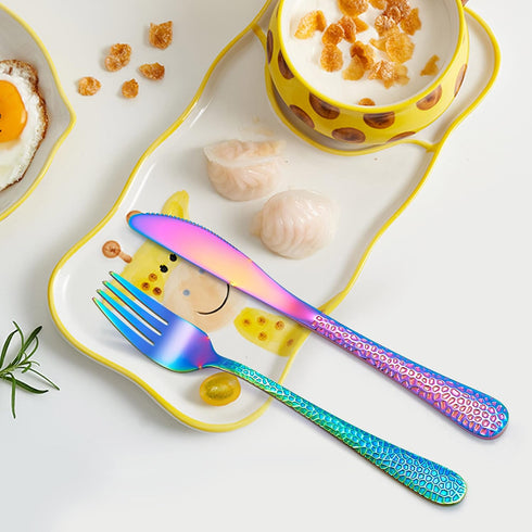 LIANYU 12-Piece Rainbow Kids Silverware Set, Stainless Steel Toddler Utensils, Dishwasher Safe