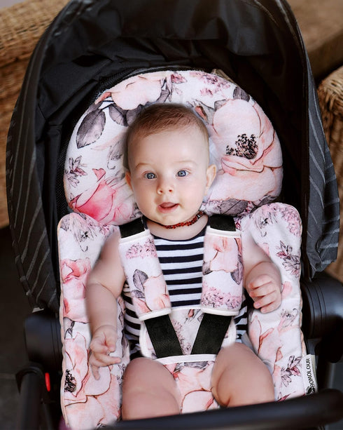 3 2-in-1 BOMOLOUR Infant Car Seat Insert, Enlarged Head Support for Baby Carseat, Reversible Newborn Insert with Strap