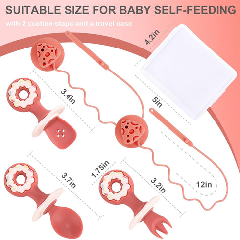 3 Pack Baby Fork and Spoon Set, Suction Baby Self Feeding Utensils for 6-12 Months, Silicone Feeding Supplies