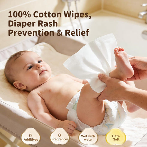 100% 33% Pack 3, 240 Winner Cotton Dry Wipes, USDA Certified Baby Wipes, Thicker & Ultra Soft, Hypoallergenic