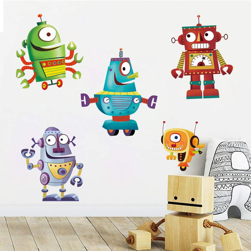 Cartoon Robot Wall Stickers, DIY Removable Vinyl Wall Decals for Kids Nursery Bedroom Playroom Decor