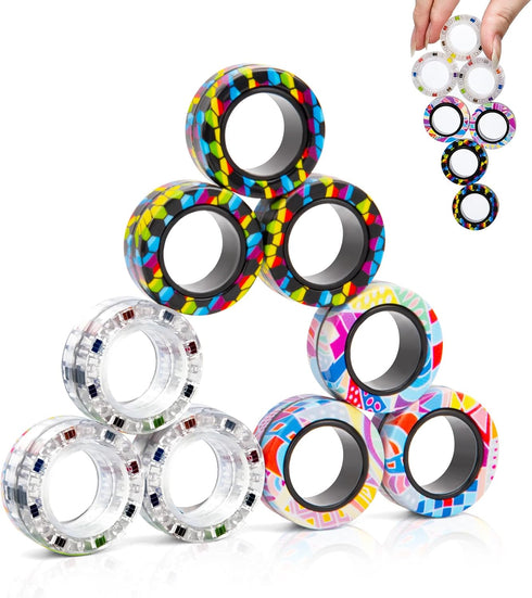 9Pcs 8-13,Teens Magnetic Rings Fidget Toys for Adults and Kids,Fidget Spinner Rings for Anxiety Relief Therapy Toys