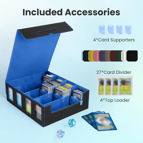Display,3000+ Cards,4-Row Lid,with1Dice dice,24 4 PU Leather Storage Case Fits with Deck Case with Removable tray