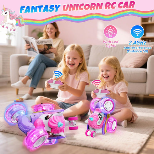 Innofans 360 4WD 3-6 7-9 10-12 Unicorn Remote Control Car for Girls, Rotating Stunt RC Cars with Cute Cool LED Lights
