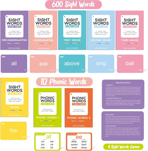 712 Card,600 Word,112 1st, 2nd, 3rd SpringFlower Sight Words Flash Dolch & Fry High Frequency Sight Phonic Flash Cards