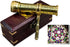 Polished Brass Kaleidoscope with Handheld Stick & Wooden Box, Vintage Educational Collection, 5.5 Inch Antique Gift