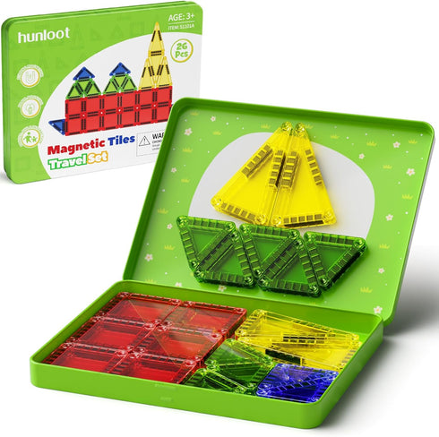 Mini Magnetic Tiles - 26PCS Travel Magnetic Building Set with Storage Iron