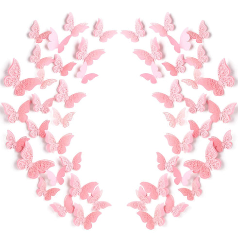 Outus 120 Pieces Pink 3D Layered Butterfly Wall Decor, Removable Stickers for Birthday Cake Decorations Crafts