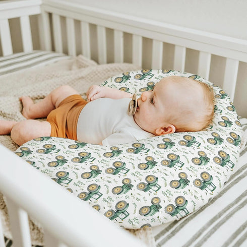 Watercolor Green Tractors Baby Nursing Pillow Covers for Boy Girl Farm Tractors Boho Leaves Nursery Feeding Pillowcase