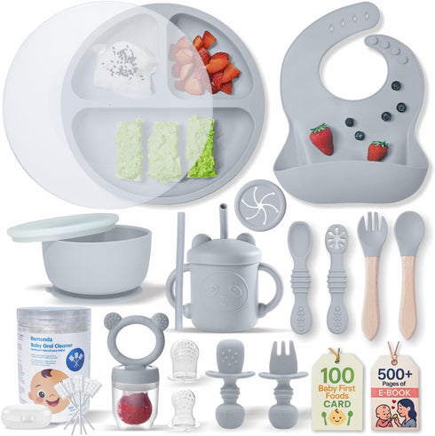 REMONDA 23-Piece BPA-Free Silicone Baby Feeding Set | Extra Large Suction Plates, Toddler