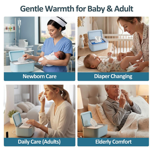 Adjustable Temperature Wipe Warmer for Babies and Adults - Large Capacity in Blue