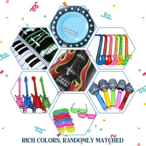 Inflatable Rock Star Toy Set - 12 Pack of Inflatable Instruments for 80s 90s Party Decorations