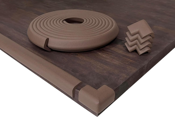 KidKusion Table Cushion, Made in USA, 16 Feet Edge + 4 Corners, Brown Baby Proof Furniture Guards