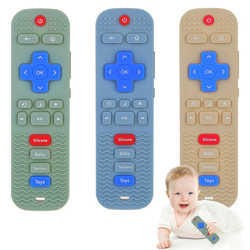 3 Pack Baby Teething Toys, Silicone TV Remote Control Shape Teethers for 0-24 Months, BPA Free Chew Toys
