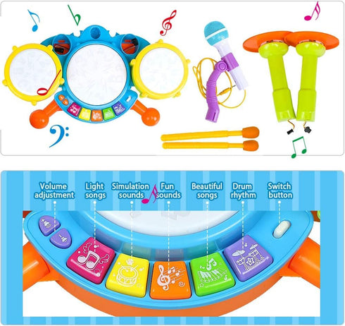 Set 1-3, 2 6 12 18 POKONBOY Kids Drum for Toddler Musical Instruments Learning Toys with Drum Sticks Adjustable