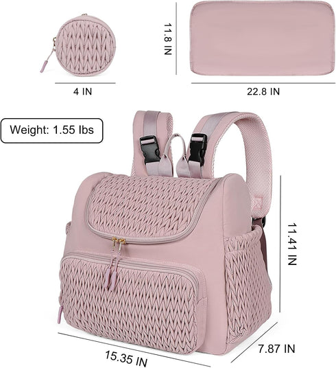 Geestock Diaper Bag Small Backpack, Stylish Quilted Baby Bag with Changing Pad, Pink Color