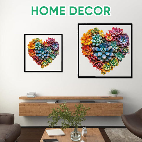 500 (17.4"*17.1") Ruikiyart Wooden Puzzles for Adults, Pieces Succulent Heart Wood Jigsaw Puzzle, Plant Unique Shaped