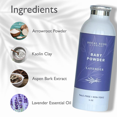 4oz, 2-Pack SoCal Suds & Company - Natural Baby Powder Talc-Free - with Arrowroot Powder, Kaolin, Aspen Bark Extract