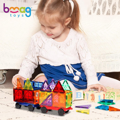 Bmag 2PCS Magnetic Car Set, Construction Vehicle Building Tiles, STEM Educational Magnet Toys for Boys and Girls