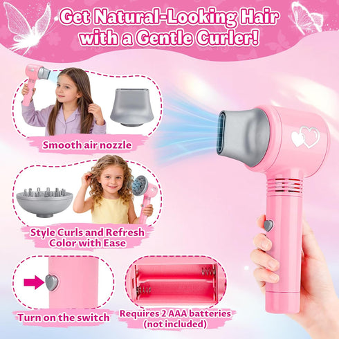 Set Set deAO Hair Salon Toys for Girls Beauty Salon Kids Pretend Hair Styling with Hairdryer, Mirror, Curling Iron