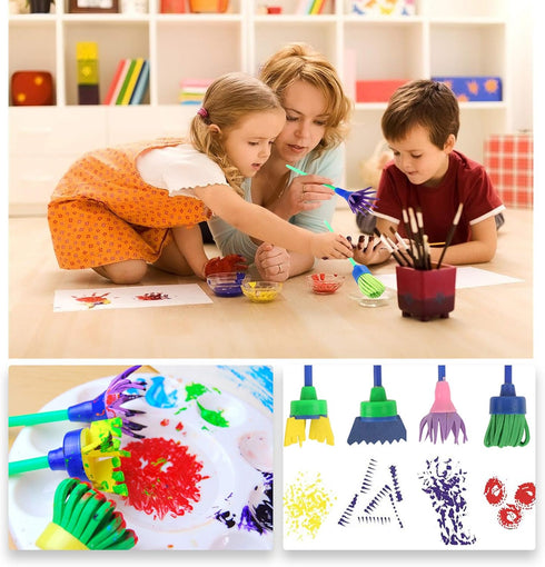 Kids Paint Brushes Sponge Kits - 52 Pcs Drawing Tools for Early DIY Learning Paint Sets, Arts and Crafts for Toddlers