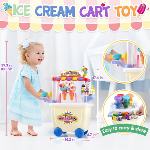 Sets 4-8 12 Counter Playset PLAY Ice Cream Cart Toys for Kids - Color Dough for Kids Ages with Cans, Pretend Play Toy