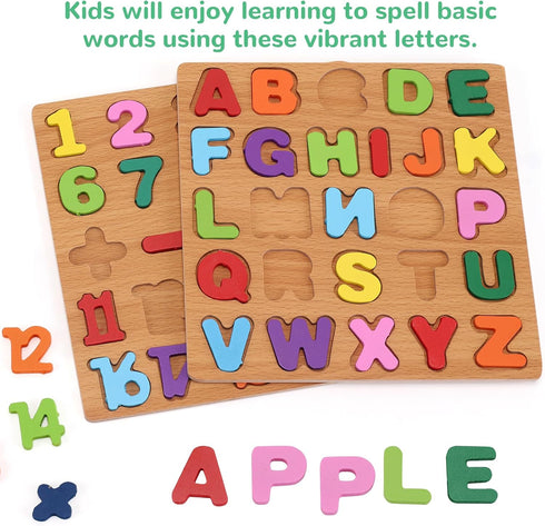 3-5, Pack 3 3 4 5 Alphabet Wooden Puzzles for Toddlers of ABC, Number and Shape Puzzle, Preschool Educational Learning