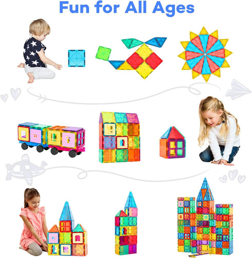 Magnetic Tiles, 100PCS Building Blocks Set for Kids, STEM Sensory Educational Toys with 2 Cars for Ages 3-9