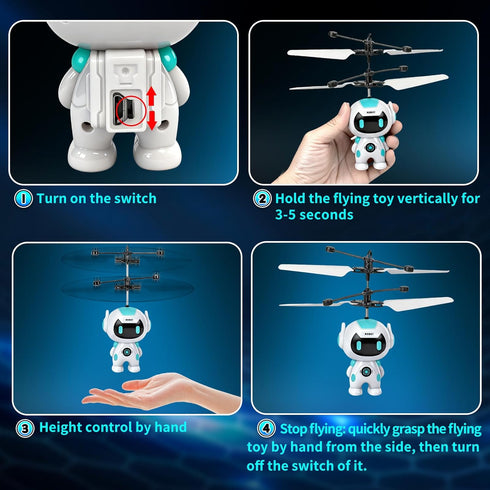 6-8 9 10 11 12+ Flying Robot Toys for Kids, Flying Ball Hand Operated Drones with LED Light Indoor Rechargeable Mini