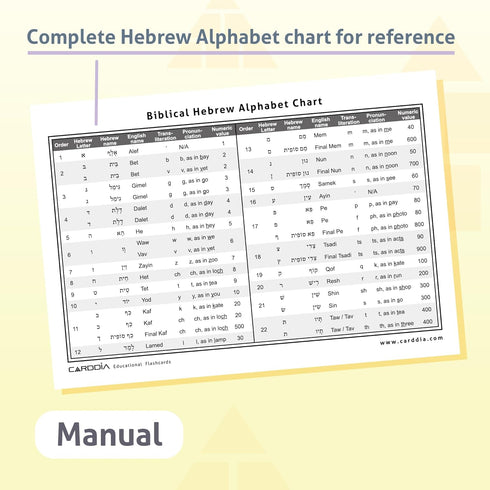 CARDDIA | Biblical Hebrew Alphabet Educational Flashcards, Includes Consonants, Vowels, Dagesh, and Final Forms