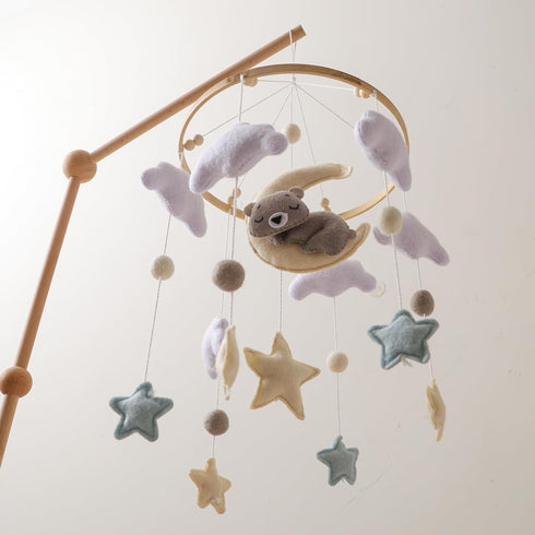 GOODMOM Felt Bear & Moon Crib Mobile Visual Stimulation & Motor Skill Development Toy for Infants, Gentle Rotation