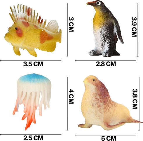 Ocean Sea Animal Toy Set, 52 Pack Assorted Mini Vinyl Plastic Animals, Realistic Under The Sea Life Figures for