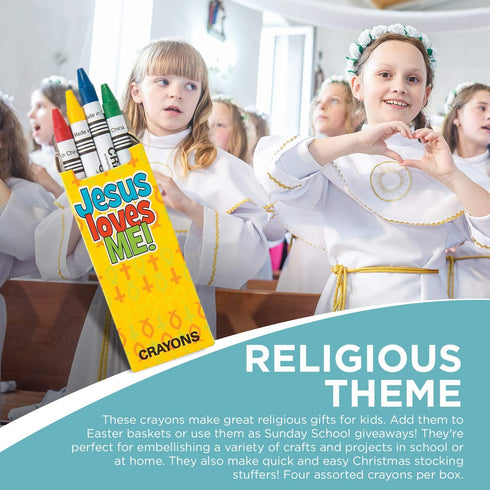 24 packs 4 Fun Express Jesus Loves Me Religious Crayons - with crayons each - Church, Sunday School, and Giveaways