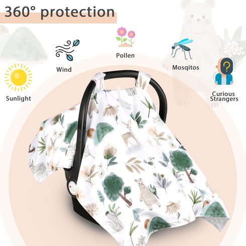 Minky Car Seat Cover for Baby Girl & Boys, Car Seat Canopy with Peep Window, Multiuse Carseat Covers Protecting Baby
