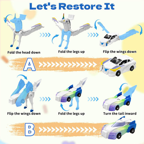 2 Intoypad Unicorn Collision Transforming Cars Toy for Girls Boys, Magnetic Cars Transform into Magical Unicorn
