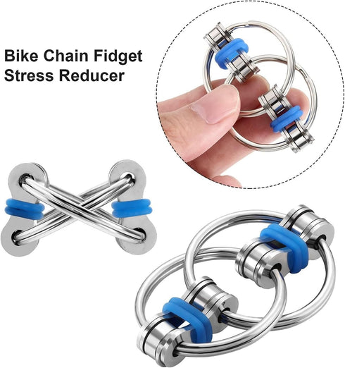 Gejoy 12 Set Autism(6 Pcs Bike Chain Fidget Toys Flippy Roller Chain Sensory Rings Bulk Handheld Toy Key Anxiety Relief