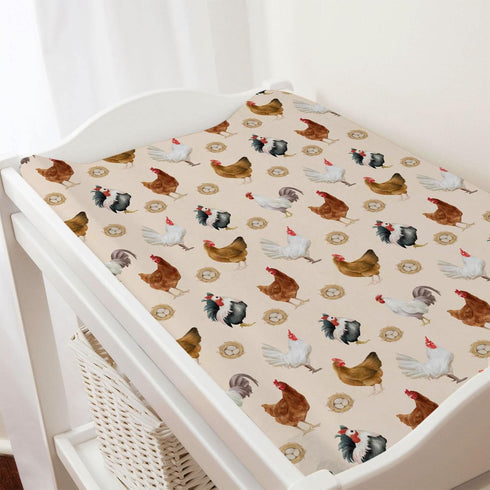 Farm Hens Roosters Changing Pad Covers, Farmhouse Chicken Eggs Sheets for Boys Girls, 32''x16'', Soft Breathable