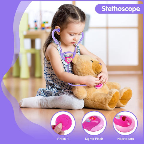 22 Set GIFTINBOX Kids Doctor Kit for Girls and Boys , Purple Doctors kit for Kids Pieces Pretend Play Medical Toys