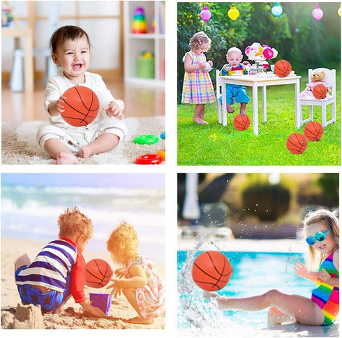 Hymaz 12 Pack 4 Inch Mini Basketballs for Kids, Rubber Inflatable Balls with Pump for Sports Party Favors