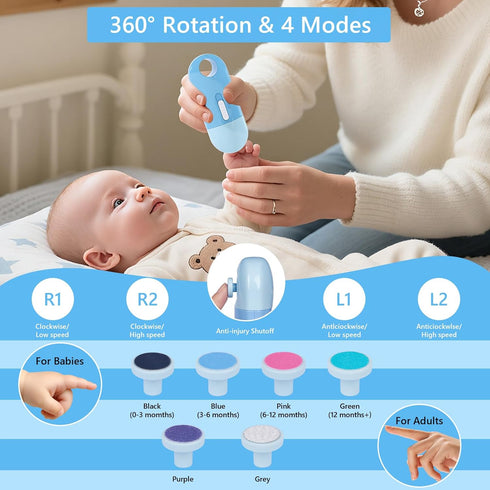 4-in-1 Trimmer Set Baby Nail File Electric, Battery Powered Baby Nail Electric with Storage Case & Night Light