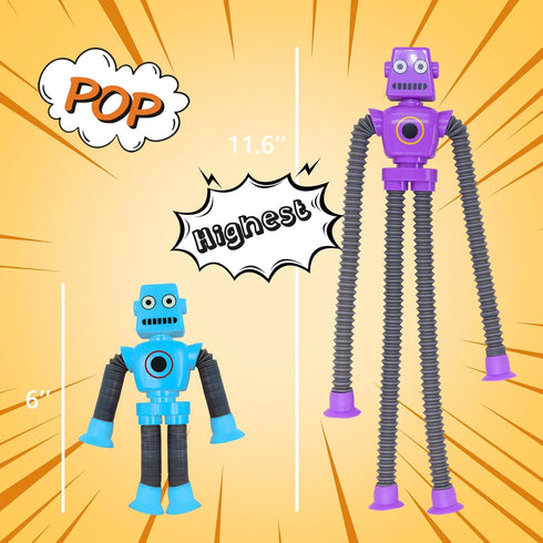 2Pack (2Pack Pop Tubes Robot Fidget Toys for Kids, Fidget Pop Telescopic Suction Cup Toy for Stress and Anxiety Relief